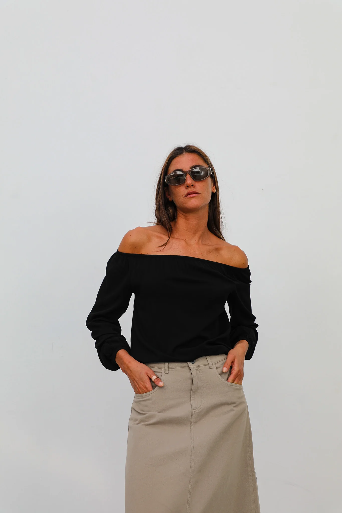 Off-Shoulder Tencel Blouse Black - Image 5