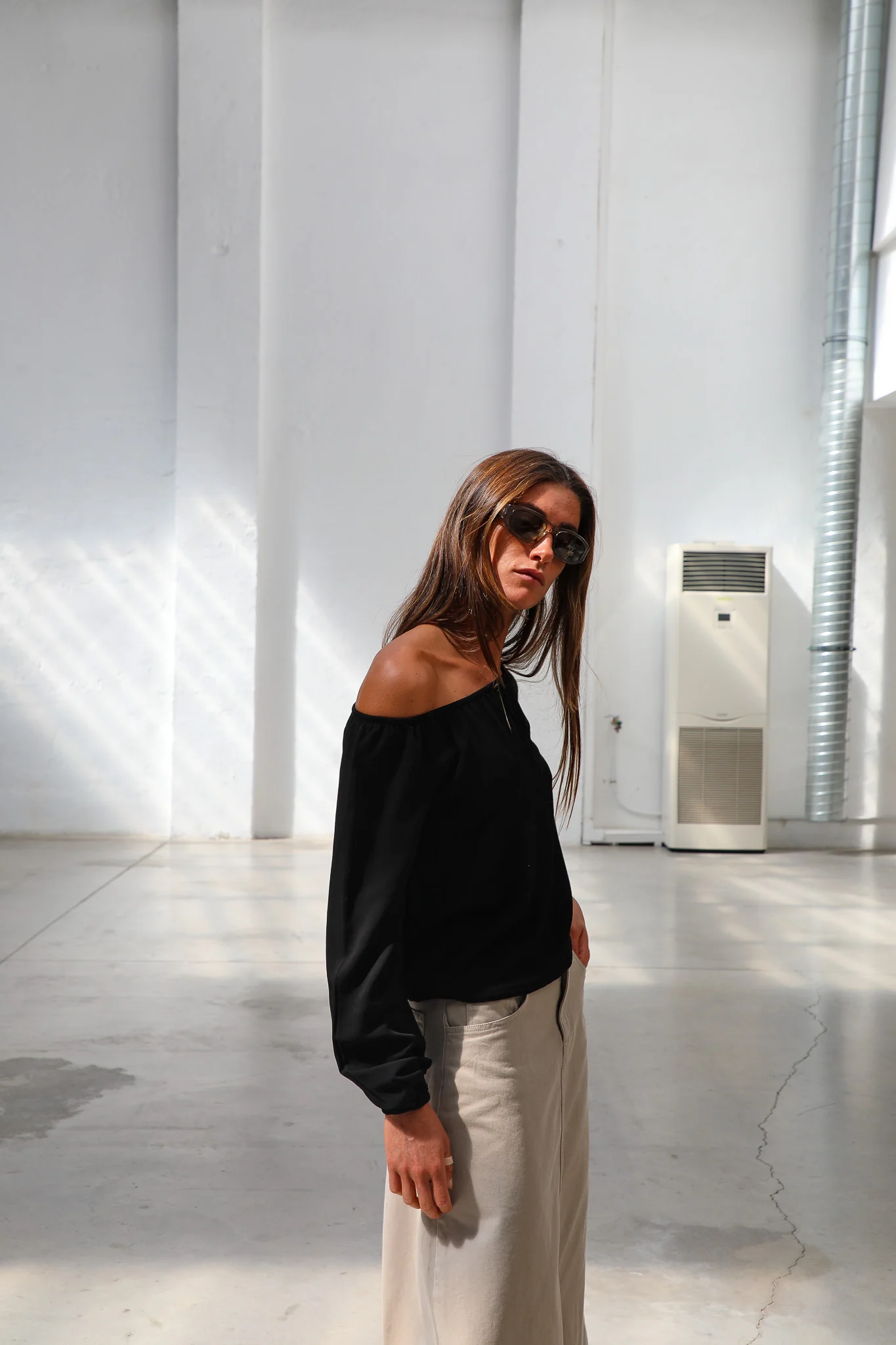 Off-Shoulder Tencel Blouse Black - Image 6