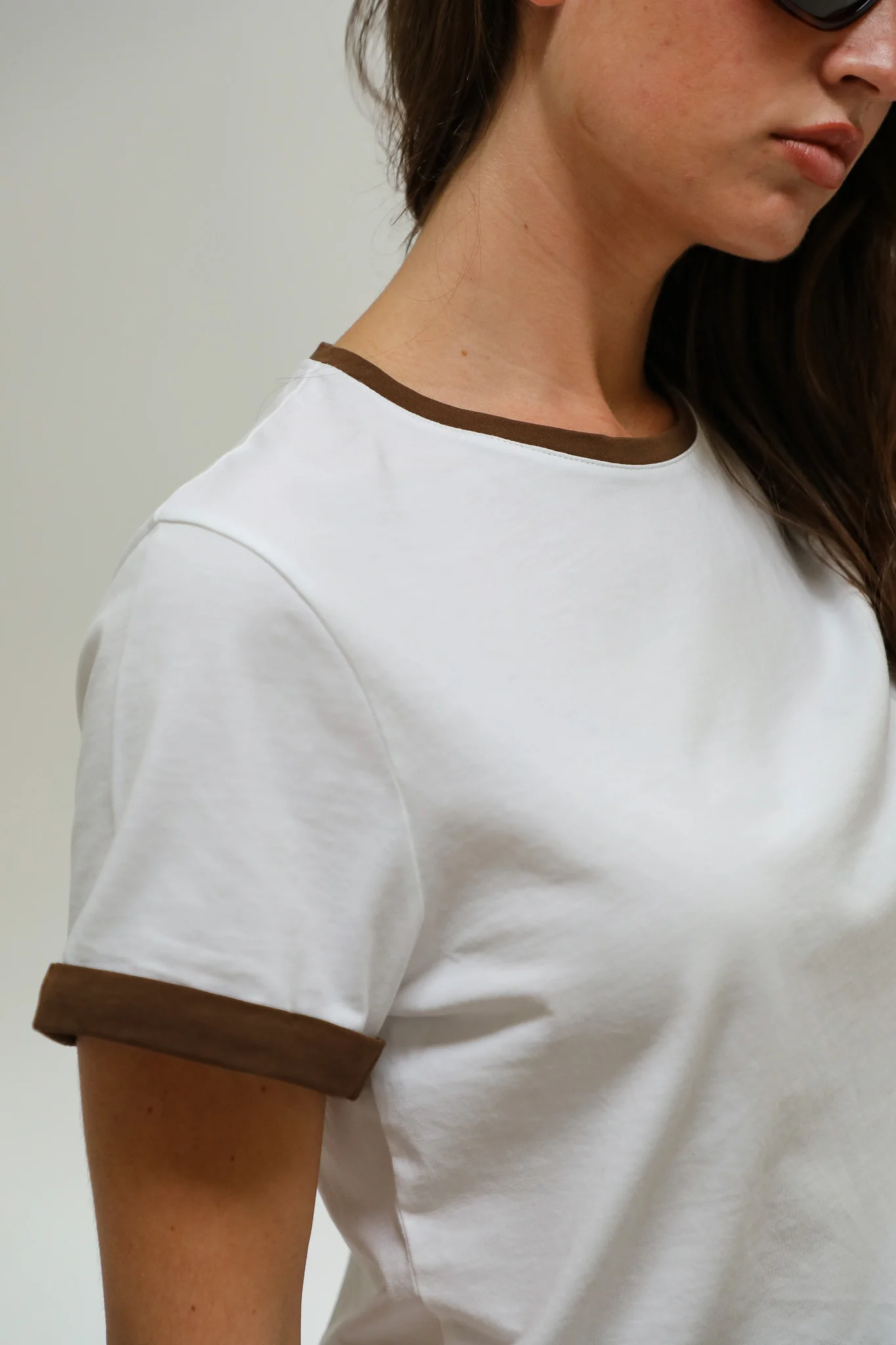 Short Ringer T-Shirt Brown & White - Image 4