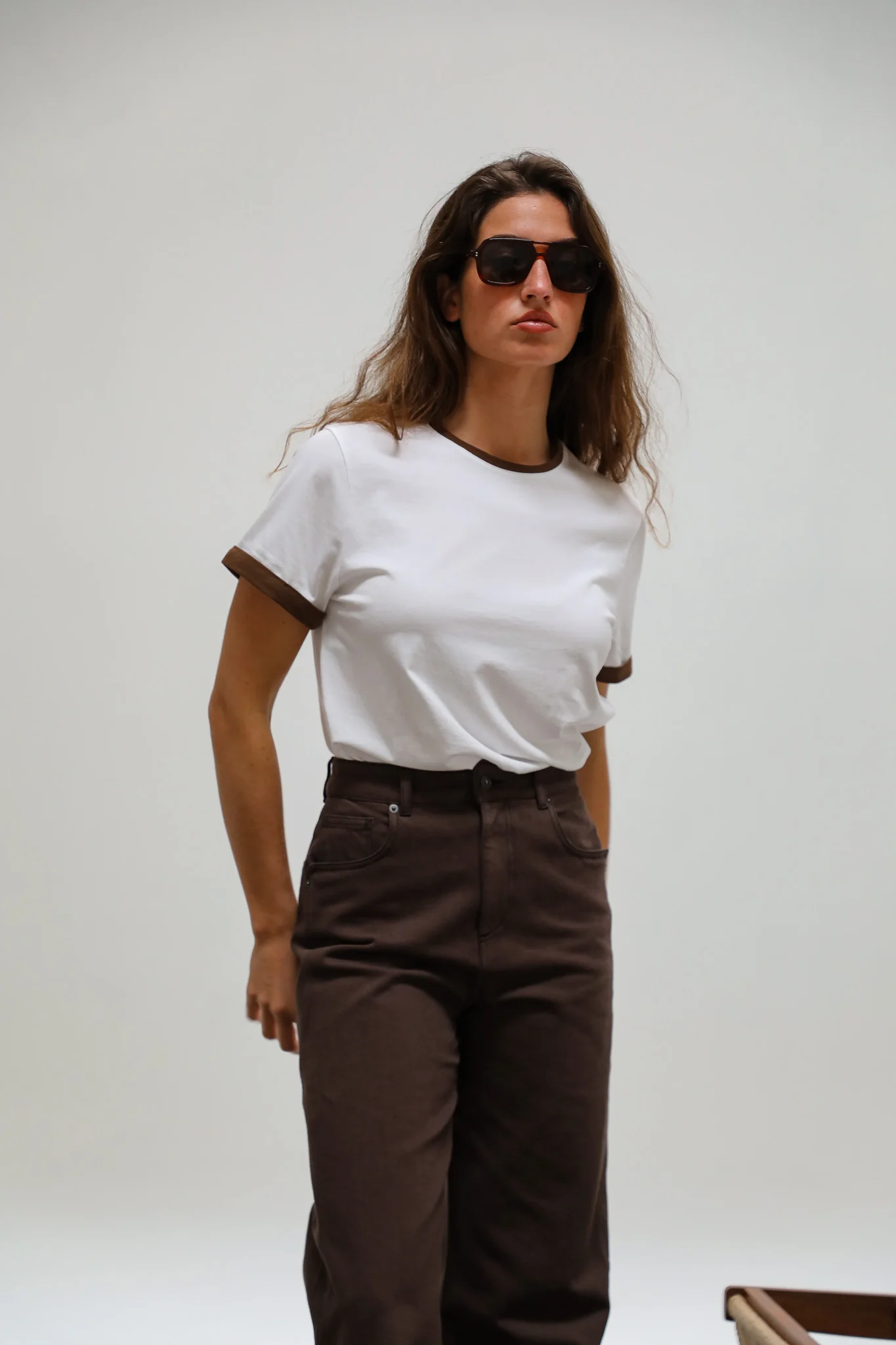 Short Ringer T-Shirt Brown & White - Image 6