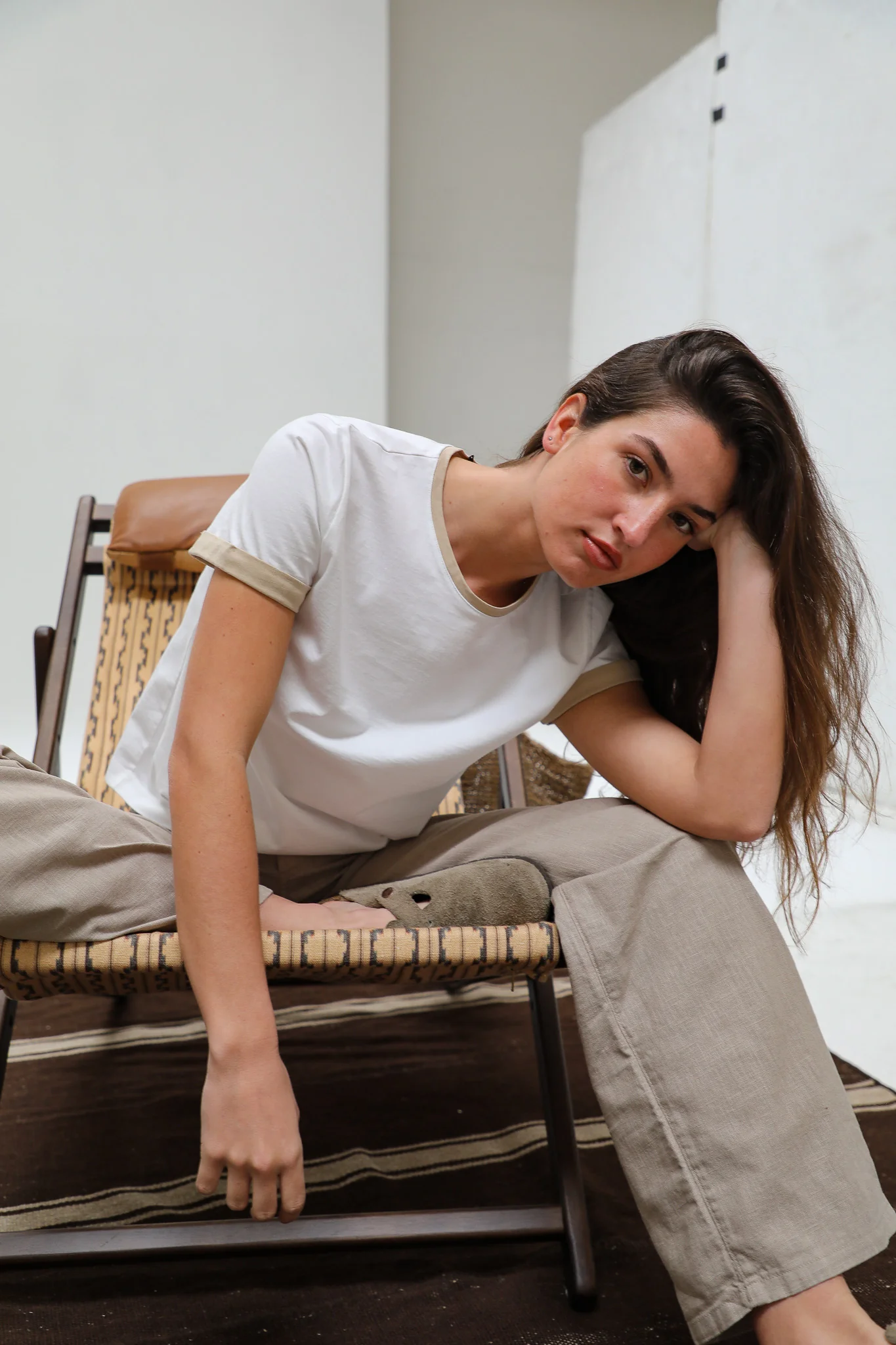 Short Ringer T-Shirt White & Beige - Image 5