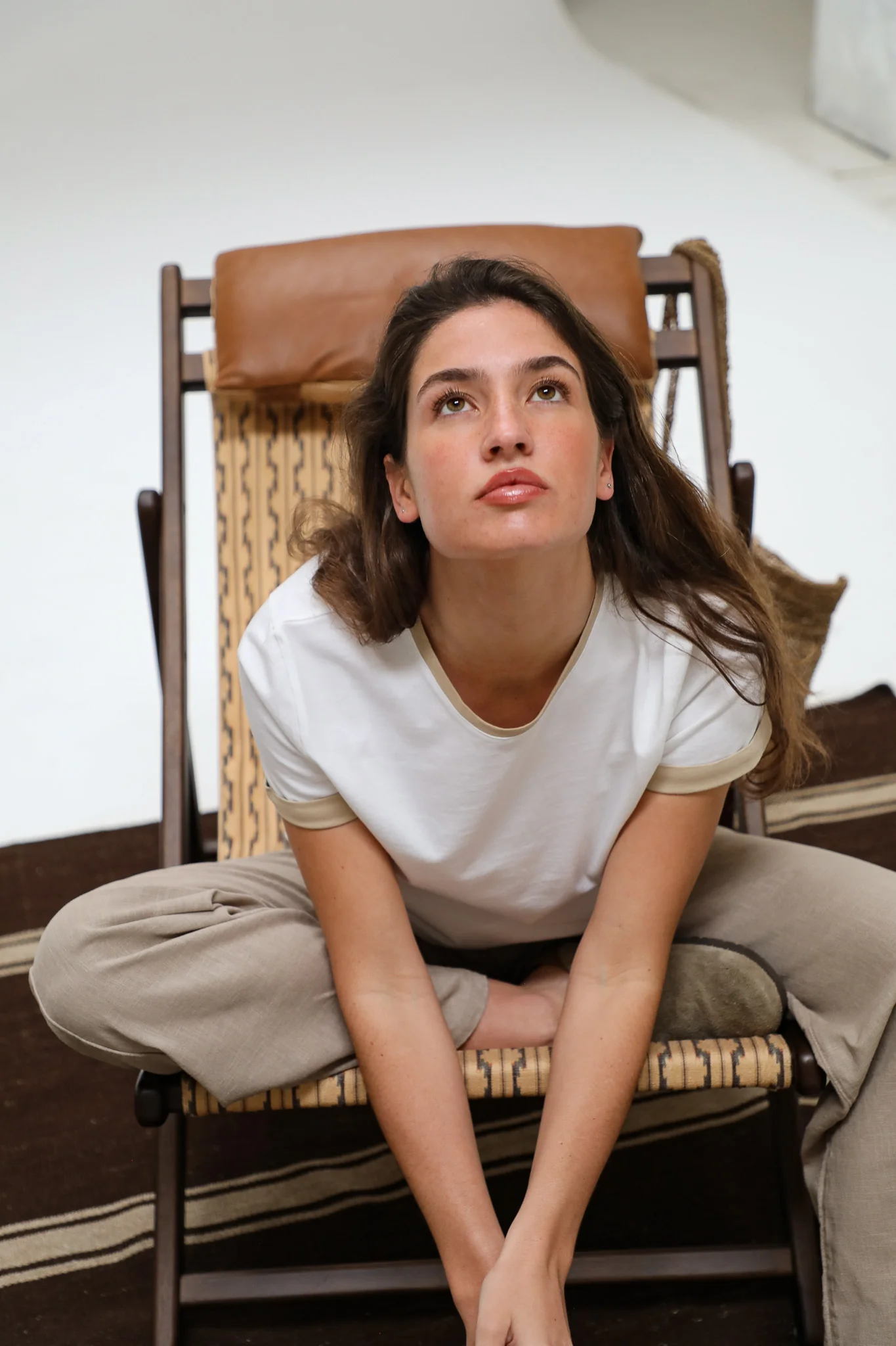 Short Ringer T-Shirt White & Beige - Image 6