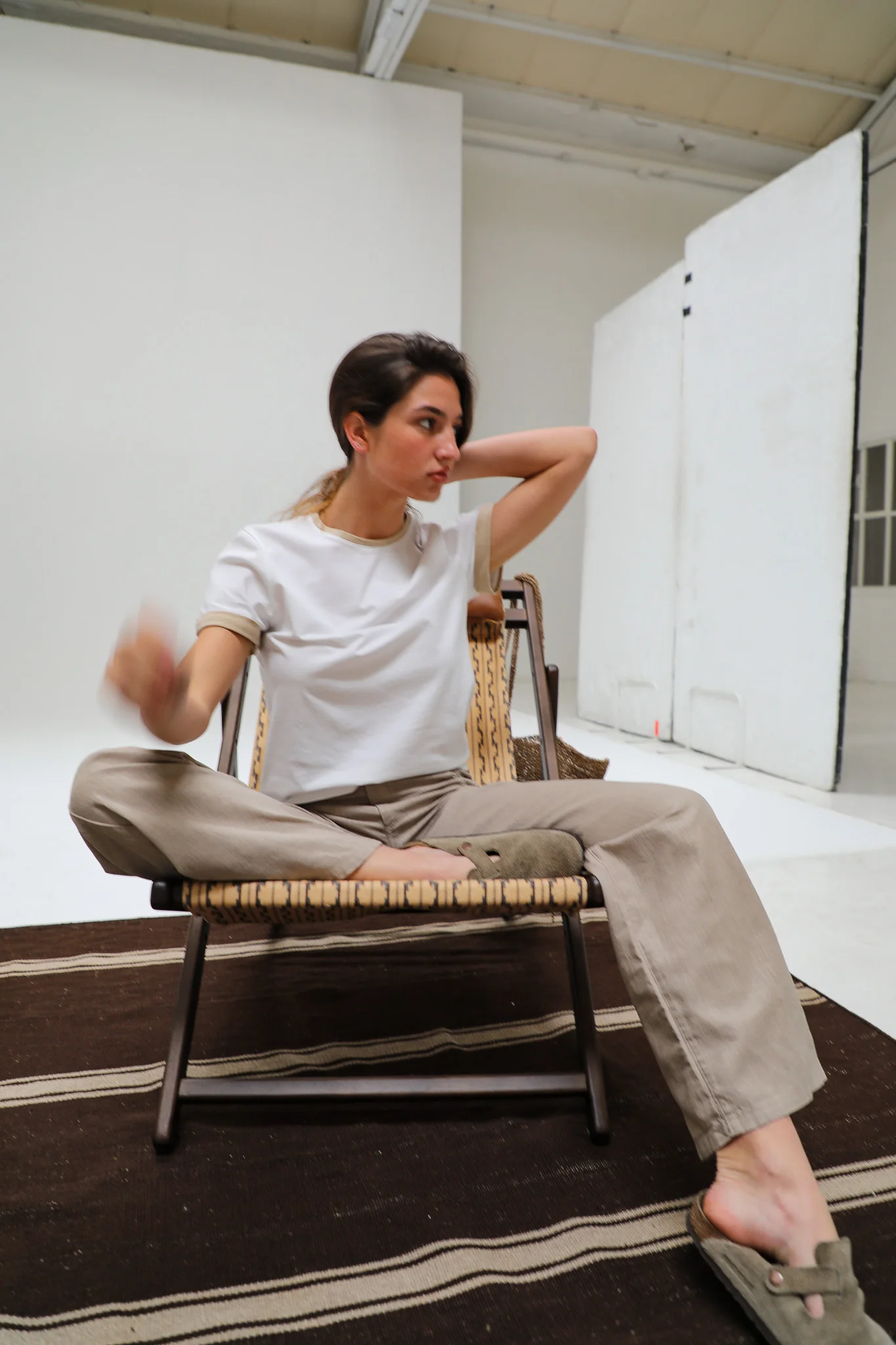 Short Ringer T-Shirt White & Beige - Image 7