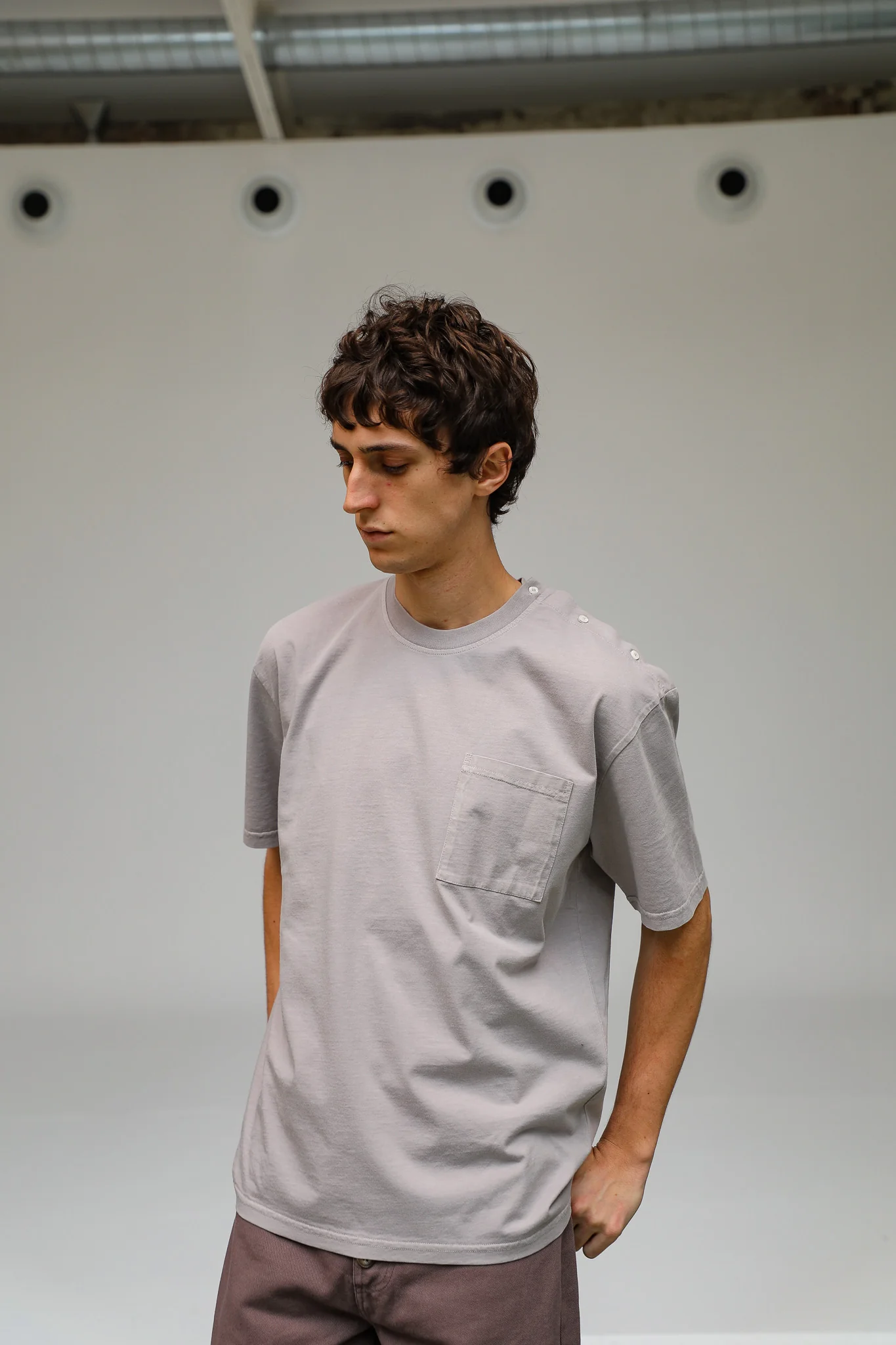 Trendy Side Buttons T-Shirt Light Grey - Image 3