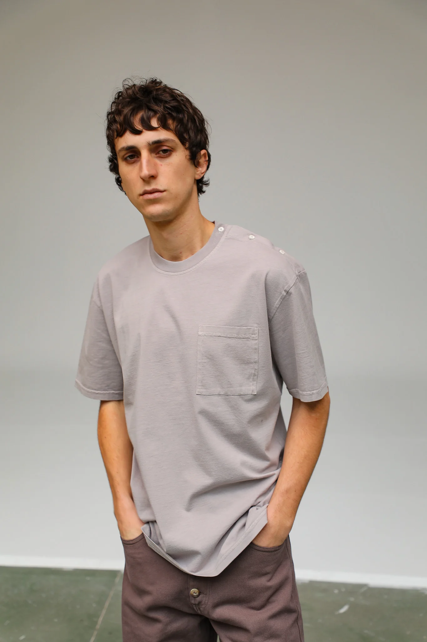 Trendy Side Buttons T-Shirt Light Grey - Image 5