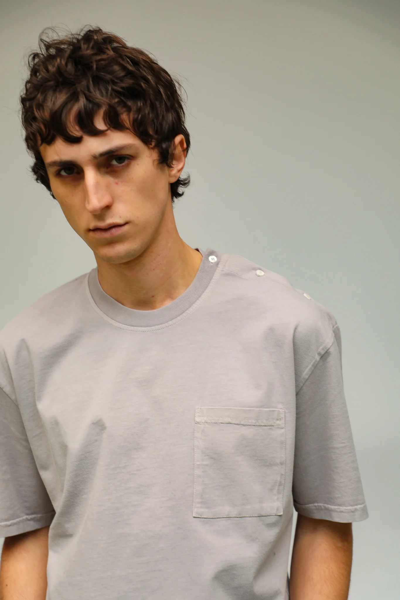 Trendy Side Buttons T-Shirt Light Grey - Image 7