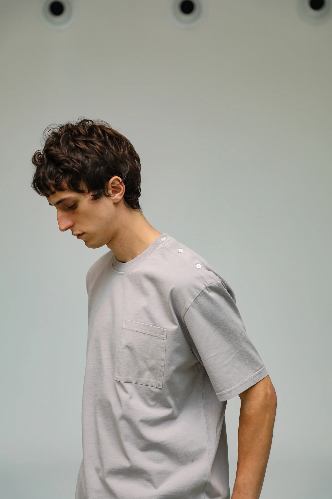 Trendy Side Buttons T-Shirt Light Grey - Image 9