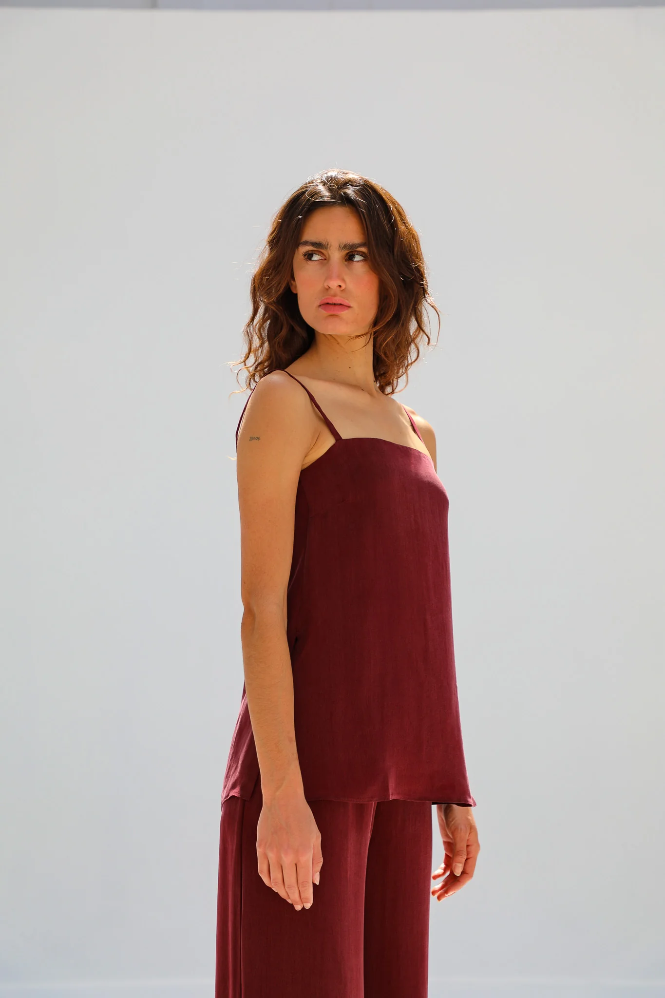 Thin Straps Cupro Silk Top Burgundy - Image 3