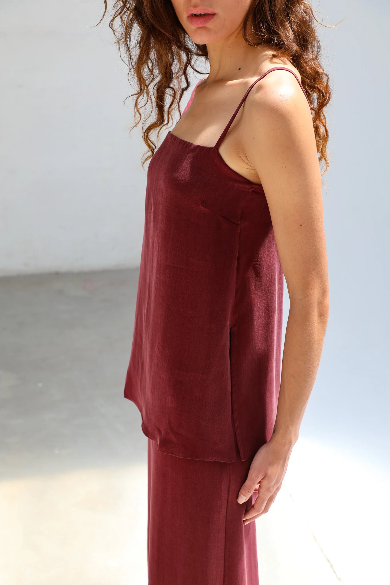 Thin Straps Cupro Silk Top Burgundy - Image 4