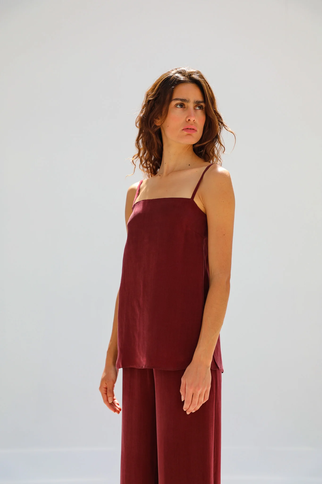 Thin Straps Cupro Silk Top Burgundy - Image 5