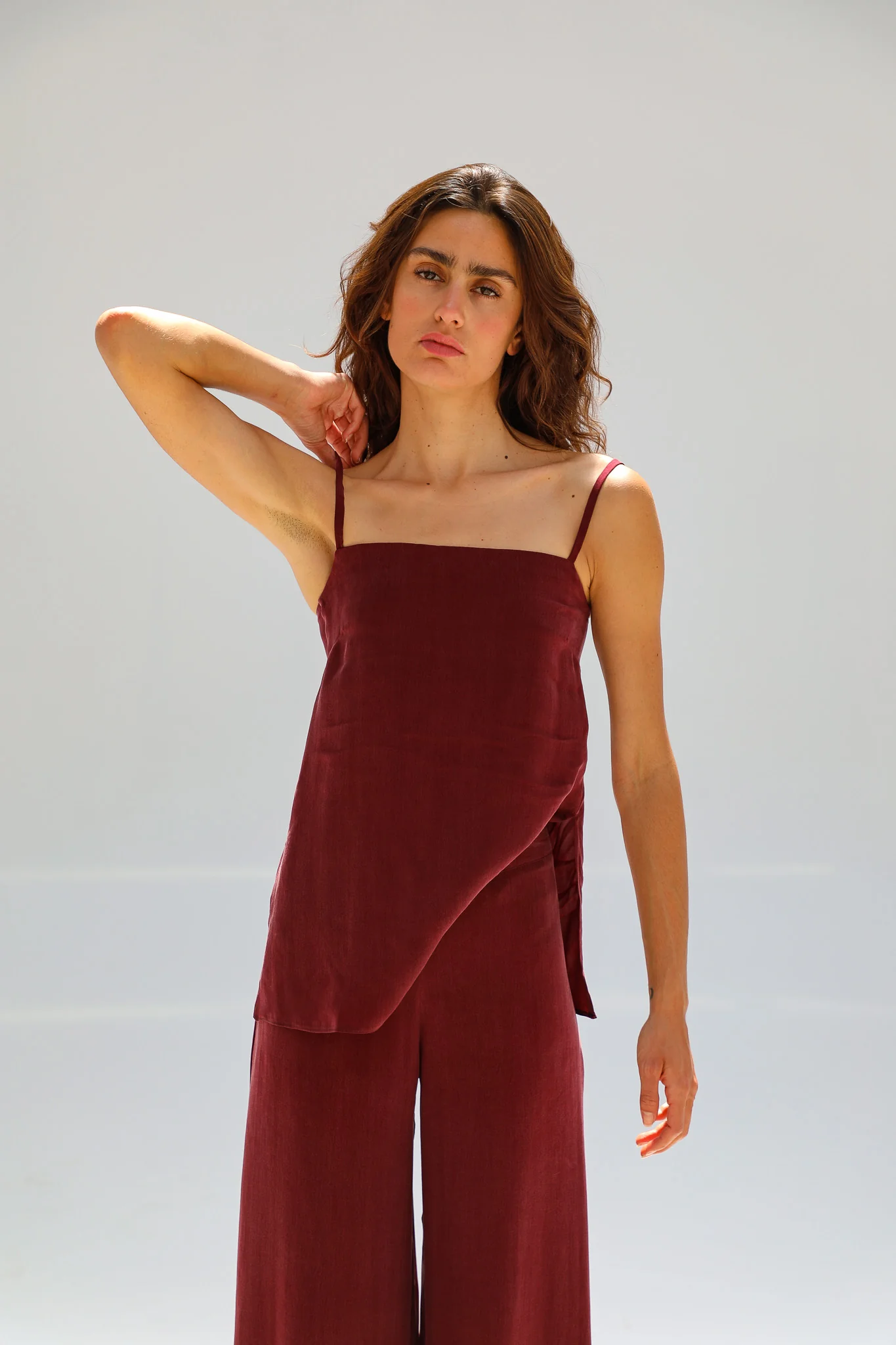 Thin Straps Cupro Silk Top Burgundy - Image 6