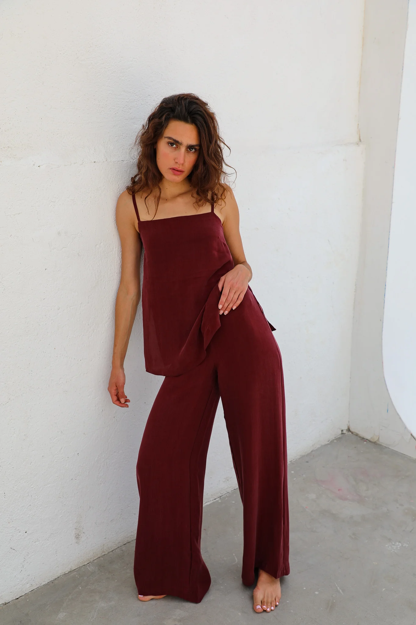 Thin Straps Cupro Silk Top Burgundy - Image 7