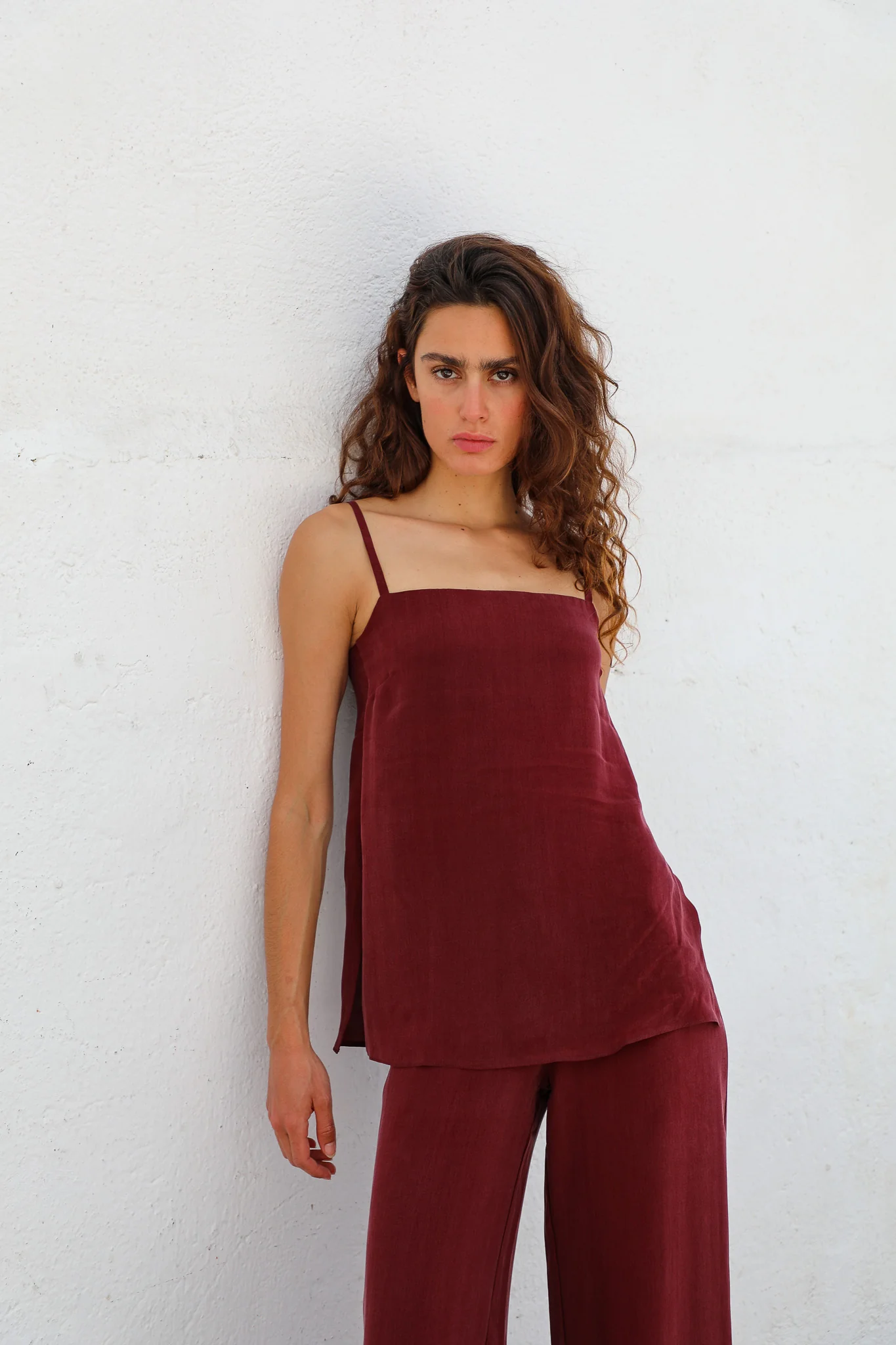 Thin Straps Cupro Silk Top Burgundy - Image 8