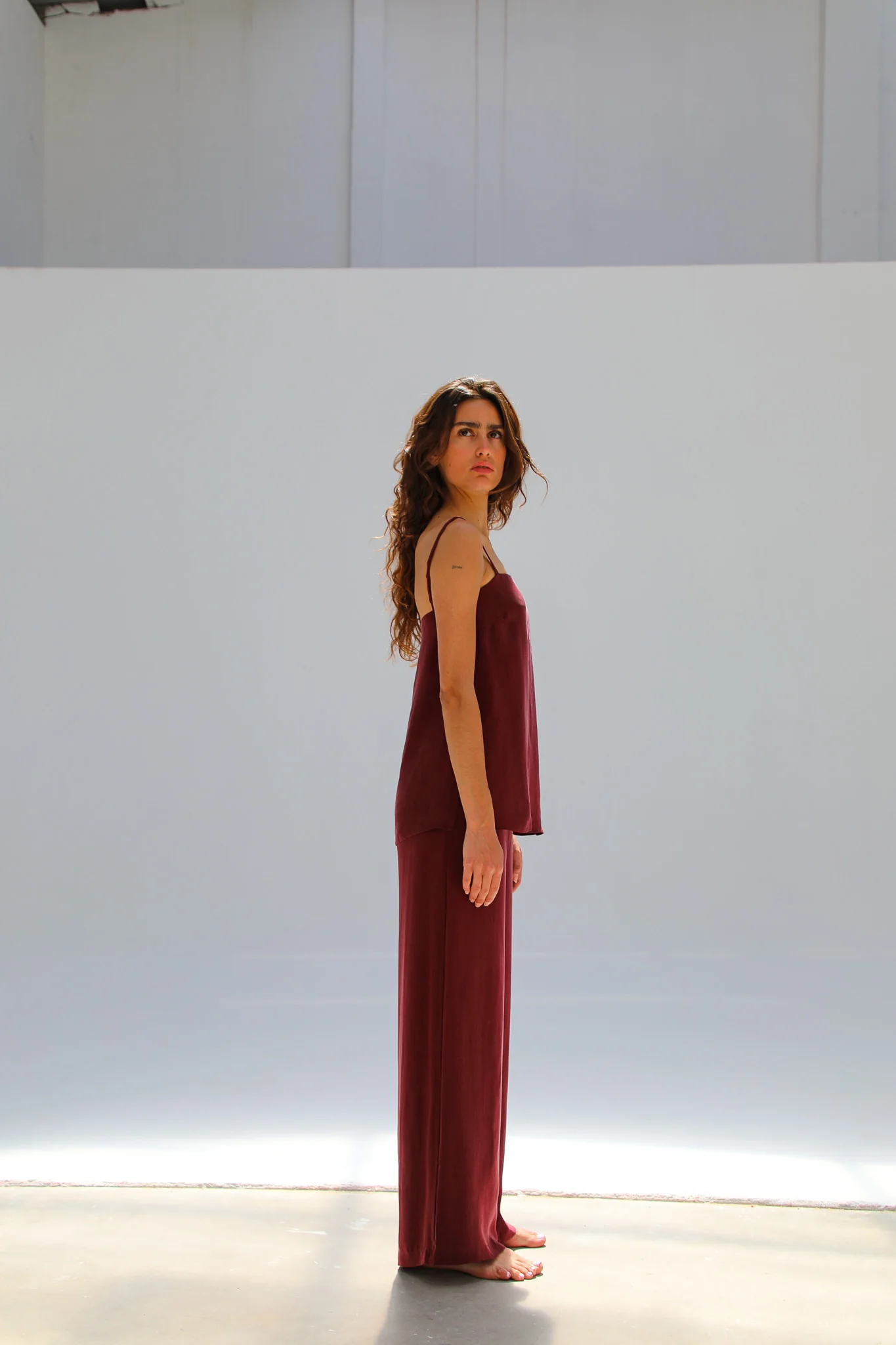 Thin Straps Cupro Silk Top Burgundy - Image 9