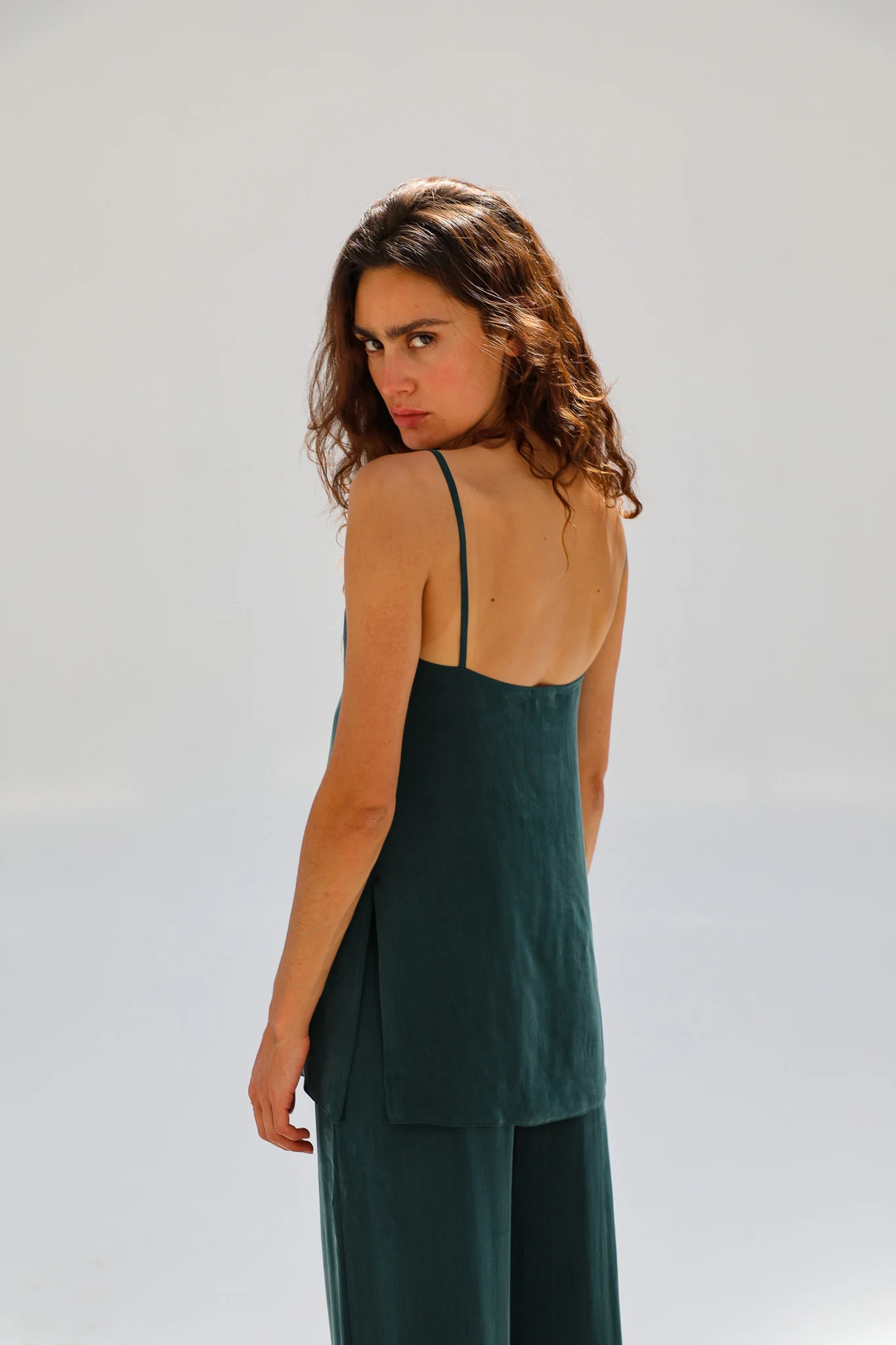 Thin Straps Cupro Silk Top Green - Image 3