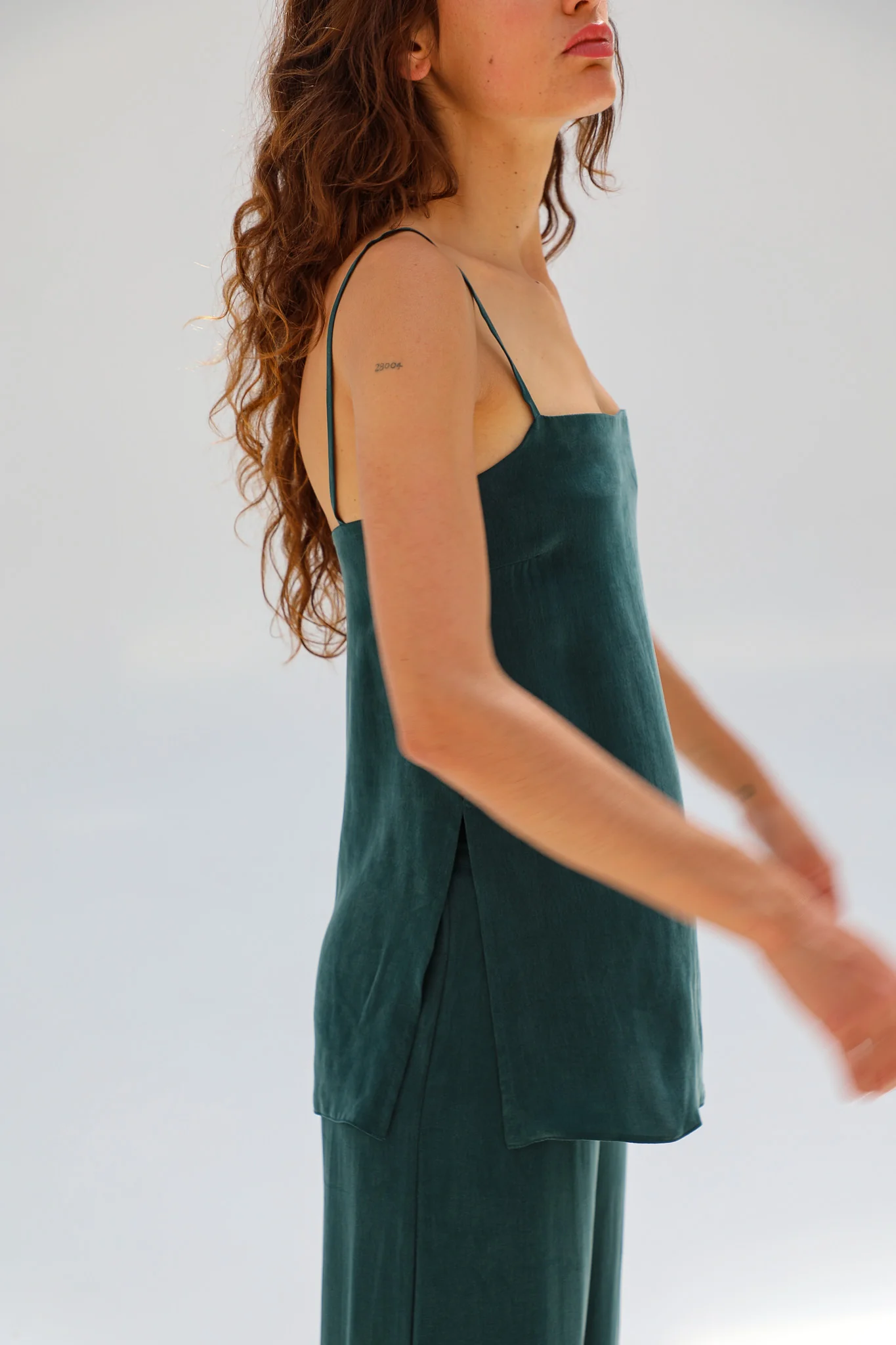 Thin Straps Cupro Silk Top Green - Image 4