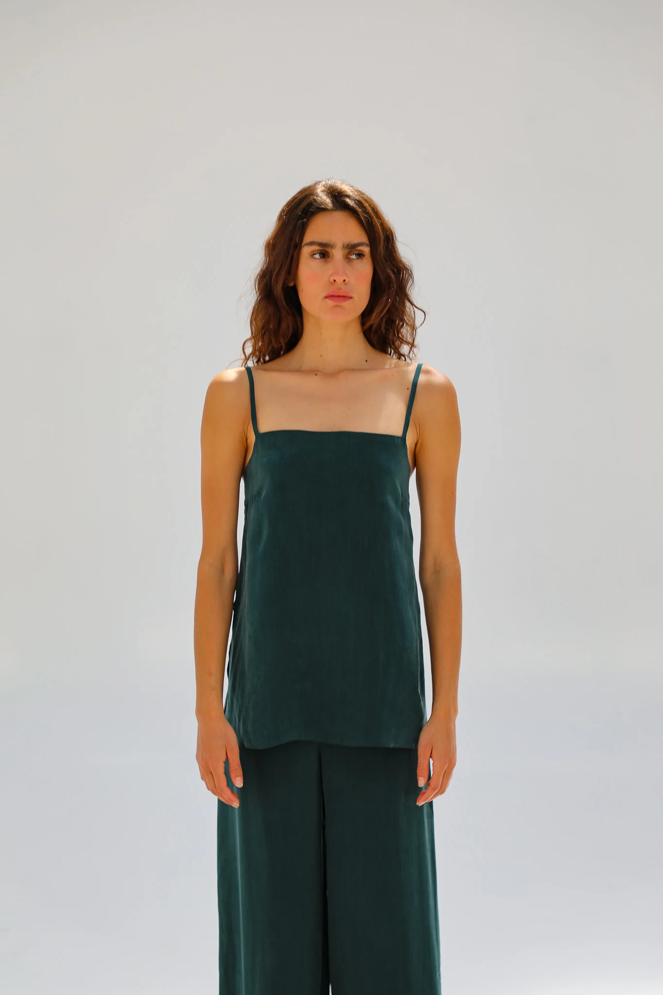 Thin Straps Cupro Silk Top Green - Image 5