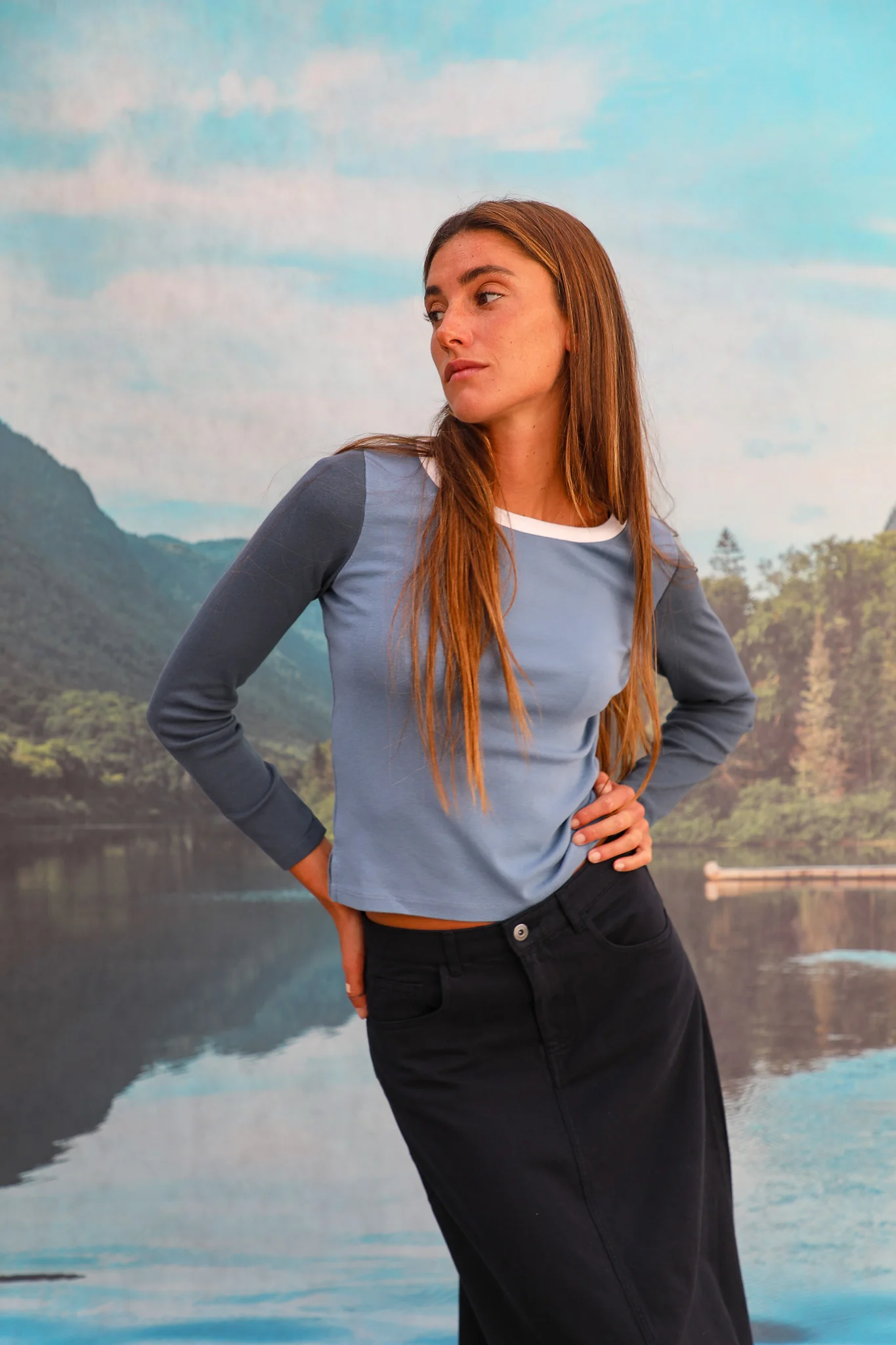 Triple Tone Long T-Shirt Blue - Image 6