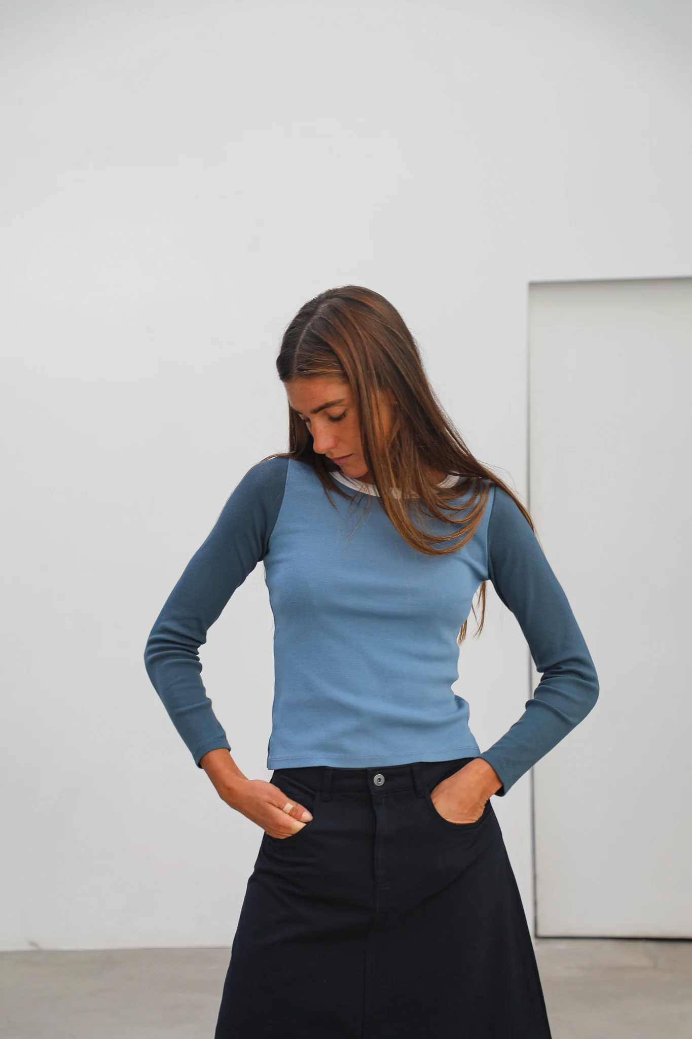 Triple Tone Long T-Shirt Blue - Image 9